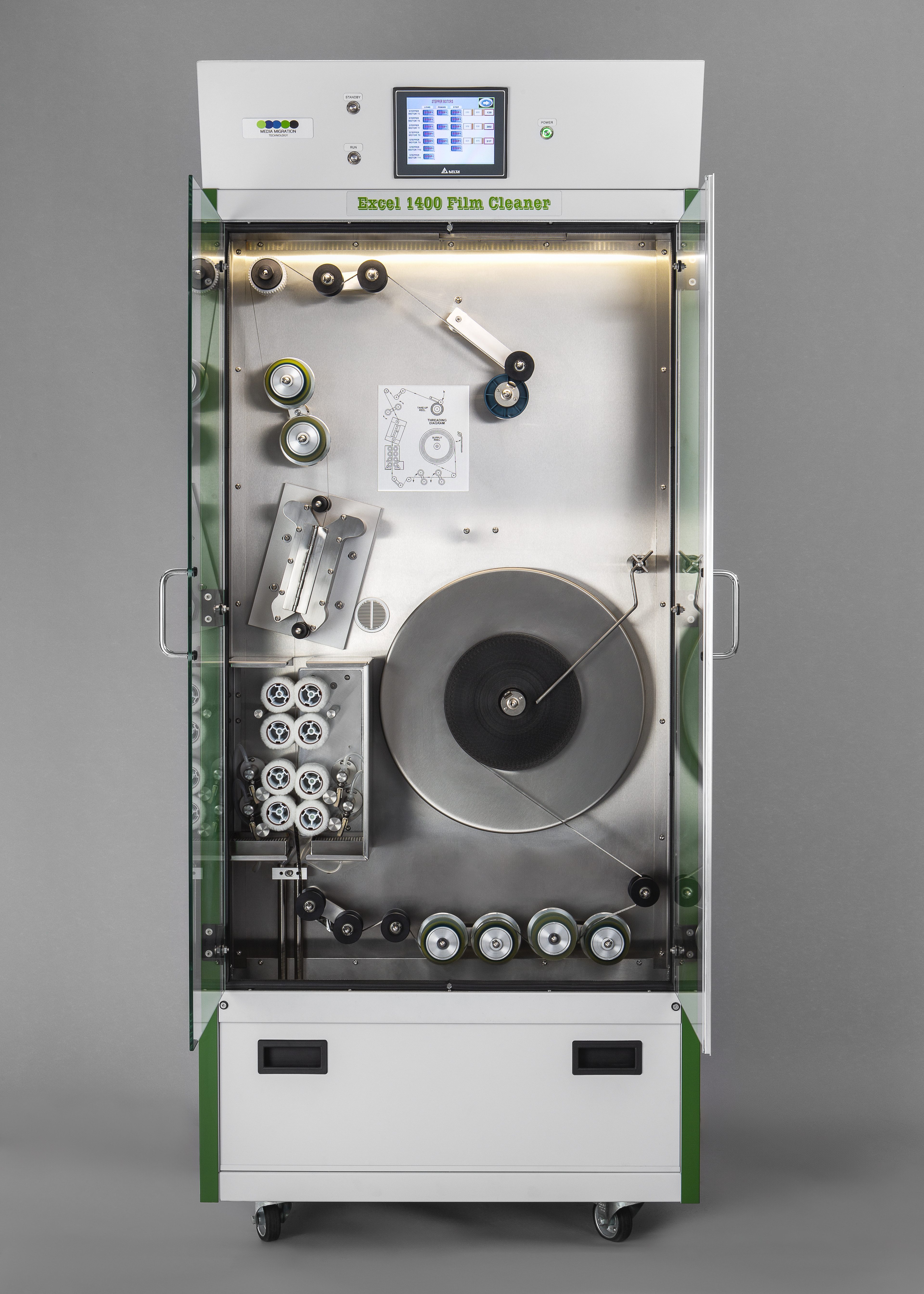 MMT Excel 1400 non-immersion film cleaner — front view doors open